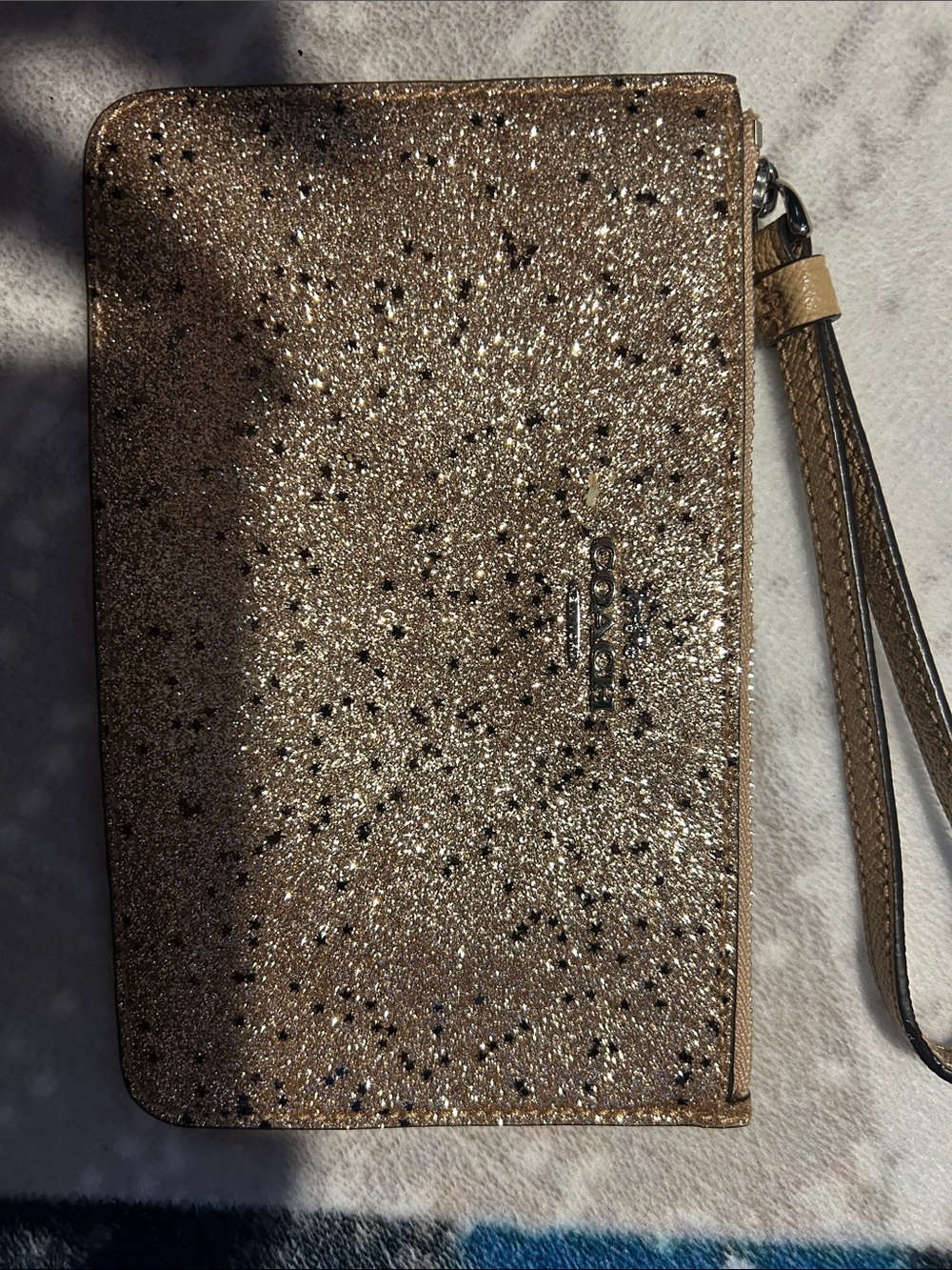 Coach Gold Glitter Wristlet with Detachable Strap